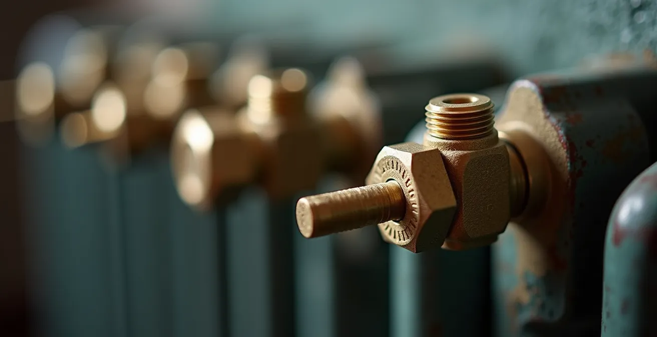 Dettaglio tecnico del detentore di un radiatore durante la regolazione per il bilanciamento idraulico