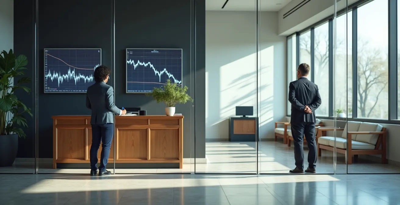 Rappresentazione visiva del risparmio tra mutuo green e tradizionale in una filiale di banca italiana