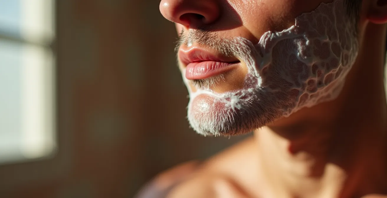 Dettaglio macro della pelle maschile irritata dopo la rasatura
