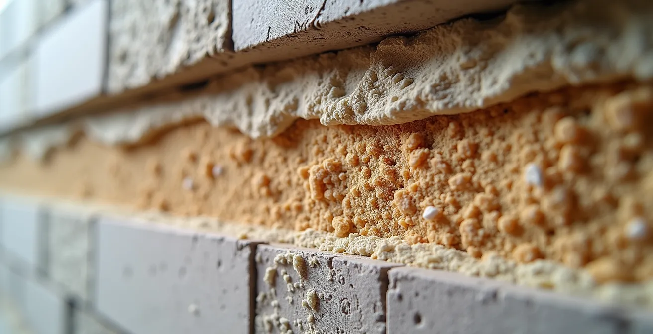 Sezione di parete moderna con strati di materiali massivi per inerzia termica