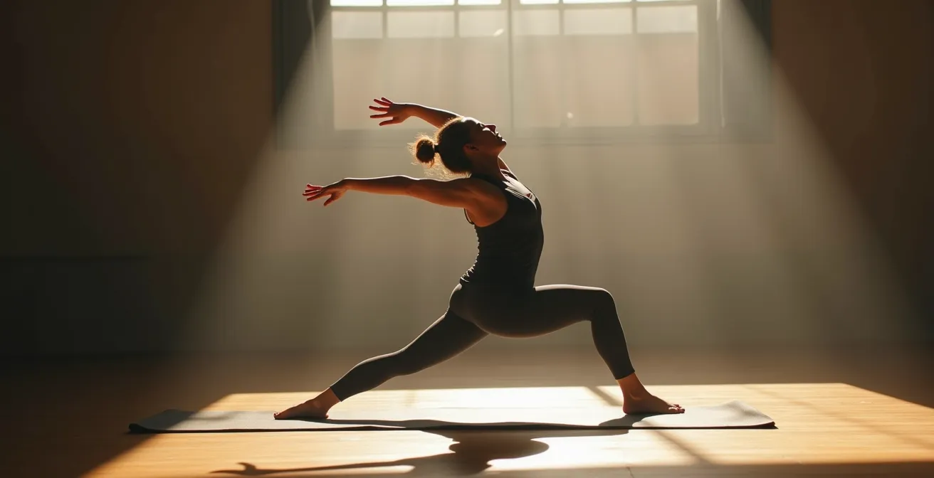 Praticante in flusso meditativo Vinyasa in studio yoga italiano