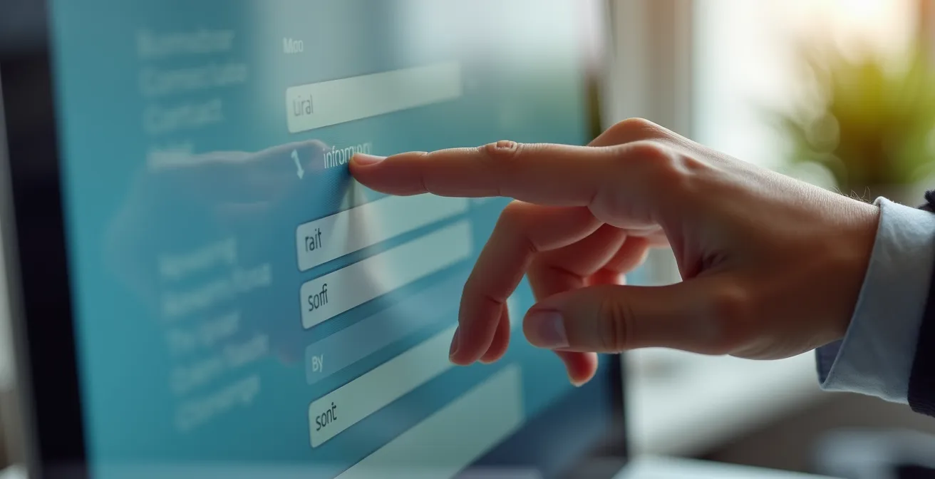 Schermo computer con form contatti e checkbox separate per consenso, mano che seleziona opzione privacy