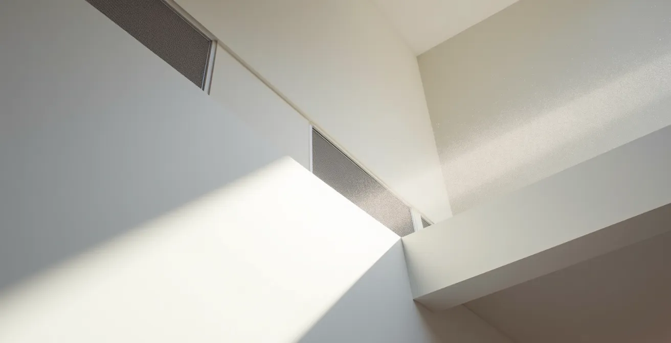 Sistema VMC installato in casa moderna italiana con dettaglio delle bocchette